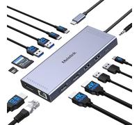Docking station USB C Dual Monitor, 14 in 1 triplo display USB C Hub adattatore multiporta con 2 HDMI 4K, DisplayPort, ricarica PD, Ethernet, 6 porte USB C & A, SD/TF, docking station per laptop per
