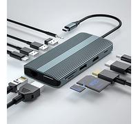 Docking station USB C, hub USB C 12 in 1, doppio monitor HDMI per HP Dell XPS, display triplo dock Thunderbolt per HDMI 4K, DP, VGA, Ethernet, 3 USB, PD, SD/TF, 3,5 mm