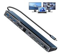 Docking station USB C Midnight Blue Dual Monitor, NewQ 12 in 1 USB C Hub con Dual 4K @30Hz HDMI, 4 USB, audio, Ethernet, SD/TF, PD 100W, Thunderbolt 3/4 Dock per MacBook Air Pro, HP, Steam Deck, Dell
