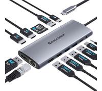 Docking station USB C per computer portatile, doppio monitor, 14 in 1, triplo display, hub USB C per MacBook/Dell/HP/Lenovo Dual HDMI 4K, DP 8K, caricatore PD, Gigabit Ethernet, 6 porte USB, lettore