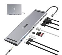 Docking Station USB C per MacBook M1, Qhou 10 in 1 Hub USB C Doppio Monitor con 4K HDMI, VGA, 3xUSB 3.0, PD 100W, Ethernet, Slot SD/TF USB C Hub Compatibile per MacBook e Windows