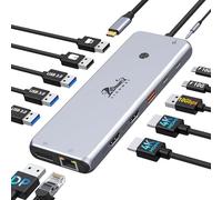 Docking Station USB C Triple Display Docking Station 13 in 1 10G Dual HDMI Adapter 2X 4K HDMI, Displayport, USB3.1, USB3.0, USB2.0, RJ45 Ethernet, 100W PD,trasferimento dati, 3,5 mm audio/mic dock per