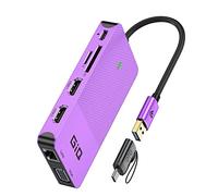 Docking station USB Giq USB C HUB USB 3.0 a doppio HDMI VGA Adattatore triplo display USB C per laptop Doppio monitor HDMI Splitter Extender Compatibile con MacBook M1 M2 USB-Viola