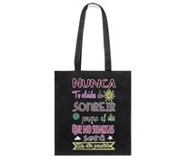 Docliick. Borsa Tote Bag con Frase Motivatrice e Messaggio. Regalo motivante per donna. Borsa tessuto compracon messaggio motivatore100% cotone. Modello, È - Nero, 1-La vida es un bonito