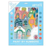 DOCRAFTS ARTISTE Grande pittura con numeri, case a schiera, artigianato estivo, tavola 395 x 295 mm, 14 colori acrilici, set di pennelli di 3 dimensioni, artigianato per adulti, hobby, design con