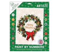 DOCRAFTS ARTISTE Grande pittura con numeri, ghirlanda di Natale, artigianato natalizio, tavola 395 x 295 mm, 14 colori acrilici, set di pennelli di 3 dimensioni, per adulti, hobby, design con numeri