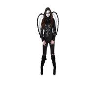 DocraShop Ltd Costume da angelo caduto per Halloween, giacca in ecopelle nera con ali, costume gotico, taglia M (42/46)