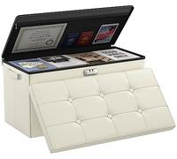 DocSafe Cassapanca ottomana con serratura, ignifuga, pieghevole, poggiapiedi, cassaforte per documenti importanti, in pelle impermeabile, 76 cm, con manici, beige