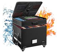 DocSafe Fireproof Document Box with Lock,2-Layer File Box with Wheels,Collapsible File Storage Organizer with Pockets,Large Portable Home Filing Cabinet for Hanging Folders,Black,16''x13.8''x12.2''