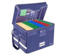 DocSafe Scatola portadocumenti ignifuga con serratura, organizer per documenti con tasca per inserto, pieghevole, portatile, per casa e ufficio, con maniglia per appendere lettere/cartelle legali, blu