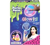 Doctor Squish Ricarica Glow it!, confezione da 6 squishies TPR, 6 clip riutilizzabili, buste polvere, sottili, coriandoli e paillettes, compatibile con macchina Squishy Maker Doctor Squish, da 8 anni