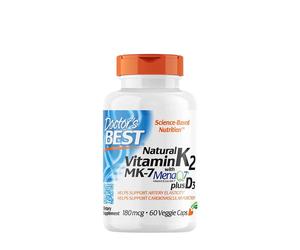 Doctors Best - Natural Vitamin K2 MK7 with MenaQ7 plus D3, 180mcg - 60 vcaps