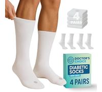 Doctor's Choice Diabetic Socks for Men, Seamless Crew Socks with Non-Binding Top, Provides Extra Comfort for Gout, 4-Pairs, White, Large, Size 10-13