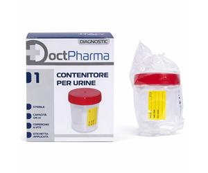 Doctpharma Contenitore per Urine 120 ml Sterile con Tappo a Vite, Barattolo Raccolta Campioni Urinari con Etichetta, Monouso per Analisi Cliniche e Laboratorio, Chiusura Ermetica Antiperdita