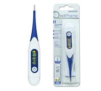 Doctpharma Termometro Digitale con Maxi Schermo - Rapida Misurazione, Punta Flessibile, Segnale Acustico, Indicatore Febbre a Colori, Impermeabile, Batterie Incluse, per Adulti e Bambini