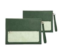 Documenti in pelle Cartella portadocumenti in pelle A4 da 2 pezzi, grande capacità, borsa da lavoro, impermeabile, for dati, contratti, fatture, forniture for ufficio(Green with handle)
