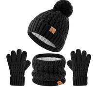 DOCVIT Set berretto invernale con pompon e guanti Scart per bambini, berretto in lana lavorato a maglia con fodera in pile per bambini e bambine dai 3 ai 9 anni