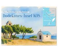 Dodekanes-Insel Kos (Wandkalender 2026 DIN A4 quer), CALVENDO Monatskalender: Eine Perle der Ägäis im Aquarellstil
