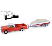 DODGE D-100 + Boat & Trailer - 1967 - red - Greenlight 1:64
