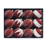 Dodici ornamenti natalizi floccati con elementi riflettenti glitterati per un maggiore interesse visivo sugli alberi (caffè)