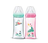 Dodie 3700763537061 Set di 2 biberon anticoliche per iniziativa, rosa ballerina, 330 ml, +6 mesi, tettarella rotonda, portata 3
