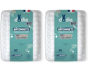 Dodie, Bastoncini per Bambini Bio, dalla Nascita, 60 Pezzi (Confezione da 2)