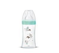 Dodie, Biberon Anticolica Initiation+, in Vetro, Verde / Uccellino, 270 ml, da 0 a 6 mesi, Tettarella Rotonda, Flusso Medio Piccolo