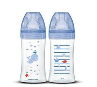 Dodie, Confezione da 2 Biberon Anticolica Sensation+ (2 X 270 Ml), Tettarella Piatta, Flusso Medio Piccolo, senza BPA, da 0 a 6 mesi, Blu Mare