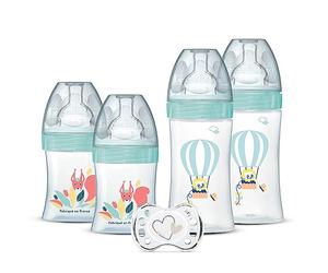 DODIE Set di 4 biberon nascita tettarella piatto anticolico (2 x 150 ml e 2 x 270 mL), un ciuccio per nascita
