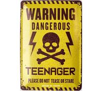 DODINO 20 x 30 cm, in stile retrò, con scritta "Warning Danggerous, teenager, ragazzi e ragazze, teenager, idea regalo, decorazione per porta, compleanno