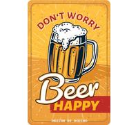 DODINO 20 x 30 cm Targa in lamiera DONT WORRY BEER HAPPY, accessorio decorativo per la casa, cartello birra, targa decorativa in metallo per tutti i proprietari di bar o pub