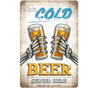 DODINO 20 x 30 cm Targa in lamiera ICE COLD BEER SERVED HERE, accessorio decorativo per la casa, cartello birra, targa decorativa in metallo per tutti i proprietari di bar o pub