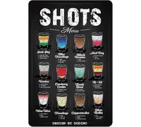 DODINO 20 x 30 cm targa in metallo stile vintage SHOTS MENU ideale come decorazione per bar, caffetterie, ristoranti e pub