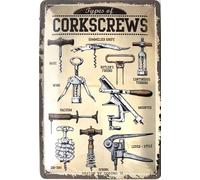 DODINO 20 x 30 targa retrò in lamiera CORKSCREWS idea regalo per gli appassionati di vino, targa da parete, lamiera, vino immagini per la cucina