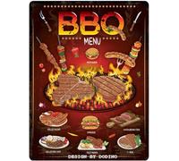 DODINO Targa in lamiera Bbq Menu, 30 x 40 cm, accessorio decorativo per la casa, barbecue, giardino, bar, cucina, targa in metallo