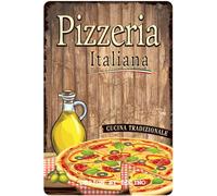 DODINO Targa in lamiera retrò, 20 x 30 cm, PIZZERIA ITALIANA, funny, vintage, accessorio decorativo per la casa, targa in metallo per tutte le pizzeria