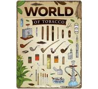 DODINO Targa in lamiera retrò, 30 x 40 cm, WORLD OF TOBACCO, funny, vintage, accessorio decorativo per la casa, targa in metallo per tutti i proprietari di bar o pub