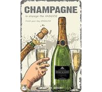 DODINO Targa in lamiera retrò CHAMPAGNE con scritta divertente come idea regalo per champagner amici per compleanno Natale come targa decorativa targhe metallo
