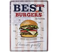 Dodino Targa metallo BURGER 30x40cm accessori decorativi per la casa, barbecue, giardino, bar, cucina, Targa per Barbeque, Retro decorazion Vintage