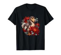 Dodo con Crisantemi Rossi ed Eucalipto Argento Maglietta