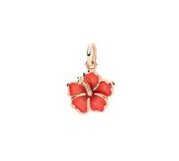 DoDo Hibiscus DMC5005-HIBIS-EAR9R - 9K Rose Gold, Fuchsia-Orange Enamel Charm