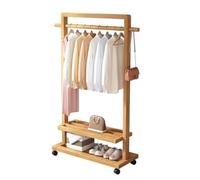 DODOBD Porta Abiti con Ruote,Armadio in bambù,Appendiabiti in bambù con Portaoggetti,Appendiabiti da Ingresso con Barra E Ruote,Appendi Abiti con Le Ruote,Stand Appendiabiti con Ruote