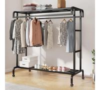 DODOBD Stand Appendiabiti da Terra Canne Doppie con Supporto per Scarpa,Salvaspazio Appendiabiti da Terra con Ruote,Stender Appendiabiti per Negozi,Struttura in Acciaio,Resistente