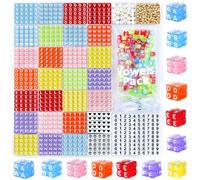 DodoBeads Perline con lettere dell'alfabeto, 1270 pezzi, quadrate, in acrilico, dalla A alla Z, con vocali, numeri e distanziatori, ideali per braccialetti e collane