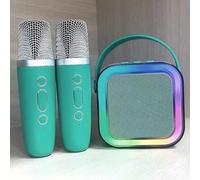 Dodorado Mini Karaoke, Stellaya Mini Karaoke Machine for Kids Adults, Portable Bluetooth Mini Karaoke Machine with Wireless Microphones and Light for All Smartphones (Emerald Green,Two Microphones)