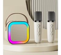 Dodorado Mini Karaoke, Stellaya Mini Karaoke Machine for Kids Adults, Portable Bluetooth Mini Karaoke Machine with Wireless Microphones and Light for All Smartphones (Ivory white,Two Microphones)