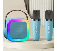 Dodorado Mini Karaoke, Stellaya Mini Karaoke Machine for Kids Adults, Portable Bluetooth Mini Karaoke Machine with Wireless Microphones and Light for All Smartphones (Sky blue,Two Microphones)