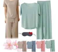 Doduiu Pigiama estivo in seta di ghiaccio a maniche corte 2025, set da 2 pezzi da uomo e da donna di fresco sudore casual a gambe larghe comodo pigiama, Verde-donne, 4XL