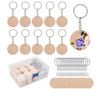 DODUOS 100 fette di legno naturale, 35 mm, dischi di tronchi non finiti preforati con 100 portachiavi e una scatola per artigianato fai da te, cerchi rotondi non finiti per decorazioni natalizie