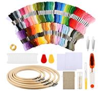 DODUOS 126 Pezzo Ricamo Starter Kit, Fili da Ricamo, Punto Croce Kit Filo Punto Croce Colorato con 100 Fili Colorati, 5 Pezzi di Cerchi di Bambù, 2 Pezzitessuto, Kit per Ricamo per Adulti